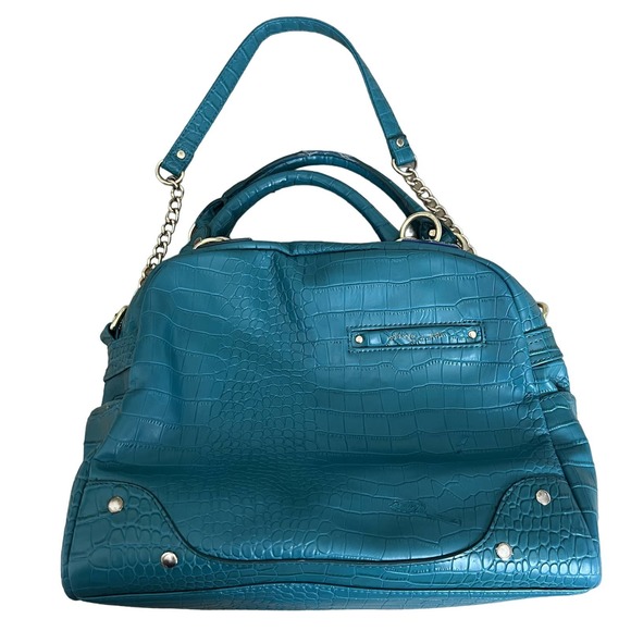 Olivia + Joy Handbags - Olivia + Joy Handbag Shoulder Bag Chain Strap Double Handle Croc Embossed Blue